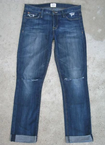Hudson Tilda Midrise Straight Cuff Crop Jean Women Sz 26 Blue Distressed Stretch - Picture 1 of 12