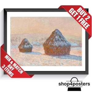 Wheatstacks Snow Effect Claude Monet Framed & Unframed Print Wall Art Poster - Picture 1 of 4