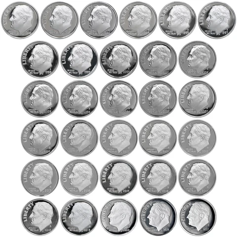 1992-2022 S Roosevelt Dimes 90% Silver Gem Deep Cameo Proof Run 31 Coin Set Cover