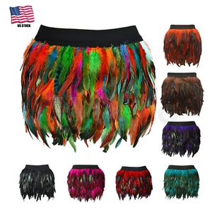 Womens Feather Skirt Fashion Girl Peacock Feathers Mini Skirt Cosplay Costume US - Picture 1 of 16