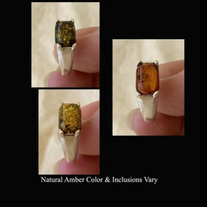 ANILLO UNISEX HECHO A MANO VERDE BÁLTICO O ÁMBAR MIEL Y PLATA ESTERLINA - Imagen 1 de 14