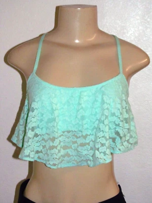 NUEVO CON ETIQUETAS HOLLISTER MUJER GILLY HICKS VERDE MENTA ENCAJE VOLANTES CROP TOP BRALETTE M Foto 1 de 4