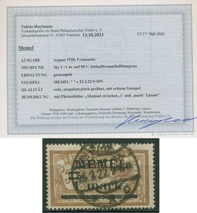 Área de Memel 1920 con error de impresión 26 y I sellado comprobado con hallazgo - Imagen 1 de 1