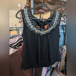 Tory Burch 100% Merino Wool Embellished Black Sleeveless Top Size XL - Picture 1 of 13