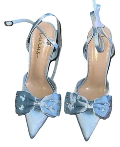 Lulu's Blue Satin Gem Bow Women's Heels Sz. 8.5 NWOB! - Picture 1 of 6