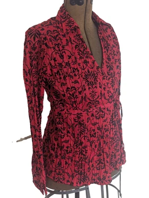 Dress Barn Women Coquette Wrap Top Size M Crinkle Velvet Flocked Feminine - Image 1 of 4