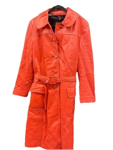 Vintage 80er Jahre roter Leder Trenchcoat Gürtel Longjacke (Gr. 14) 1988 Olympiade - Bild 1 von 12