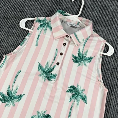 Camisa polo de golf Kenny Flowers para mujer mediana rosa blanca palmera sin mangas Foto 1 de 4