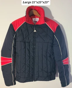 Giacca da sci vintage anni 70/80 Snuggler nero/rosso colorblock full zip grande puffer - Foto 1 di 9