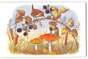 Mouse Mushrooms Bird "Blackberry Time" Molly Brett Fantasy Vintage Postcard - Picture 1 of 2