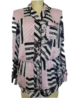 Victoria's Secret Pequeño Manga Larga Floral Logo Mameluco Ropa de Salón Rosa Negro C45 Foto 1 de 4