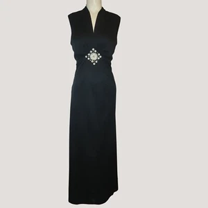 Vintage Black Maxi Dress Embellished Waist Sleeveless Size 16 USA Back Zipper - Picture 1 of 9