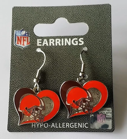 Cleveland Browns Football NFL Heart Swirl Charm Silver Dangle Earrings Set Cover