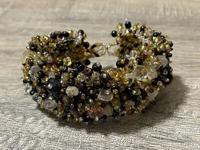 Pulsera artesanal artesanal de vidrio multicolor, cuentas de semillas de piedra 7" Foto 1 de 4