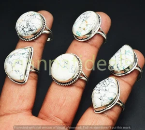 White Turquoise Gemstone Rings 5pcs Wholesale Lot 925 Silver Plated Jewelry - Picture 1 of 1