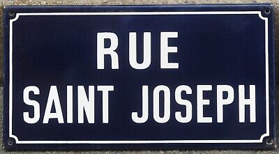 Old Vintage French Enamel Steel Street Sign Plaque Road Rue St Saint Joseph • 92.18$