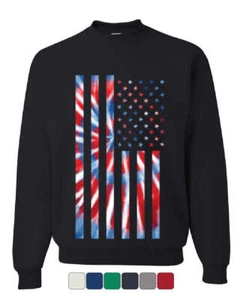 Tie-dye American Flag Sweatshirt 4th of July Stars and Stripes - Picture 1 of 8