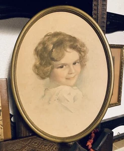 RARE Antique 1920s Framed Girl Portrait Art - Picture 1 of 7