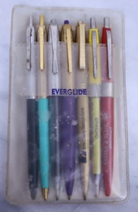 Vintage Set Of Everglide & Kwik-Klik & Vonogram Sample Pens W/ Soft Case Holder - Picture 1 of 11