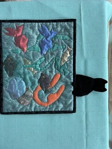Tapiz hecho a mano con gato y pez - Imagen 1 de 5