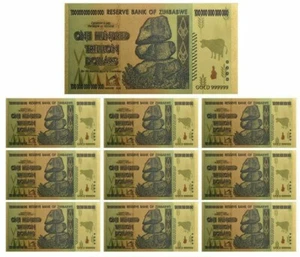 10pcs Zimbabwe $100 Trillion Dollars Gold Banknote For Collection Certificate - Picture 1 of 2
