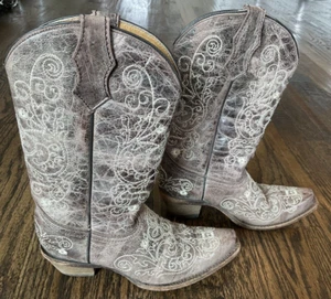 Corral Teens Youth A1119 Embroidered Brown Leather Western Boots Size 2.5 - Picture 1 of 15