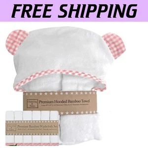 Eco-Friendly Hooded Baby Towel and Washcloth Bundle - Super Absorbent Pink Gift - Picture 1 of 7