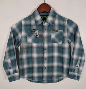 Dixxon Flannel Shirt Boys Youth Small DFC Green White Plaid Long Sleeve Pockets - Picture 1 of 8