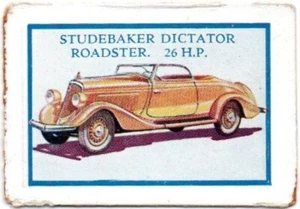 D.C.THOMPSON TRADE CARD MOTOR CARS 1934 STUDEBAKER DICTATOR ROADSTER 26 H.P. - Picture 1 of 2