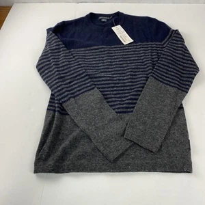 Maglione pullover French Connection uomo piccolo blu navy a righe nuovo con etichette prezzo consigliato dal produttore $118 - Foto 1 di 7