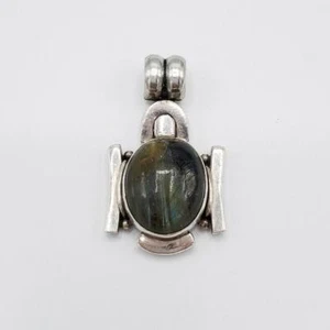 Modernist Sterling & Petrified Wood Stone Pendant - Picture 1 of 4