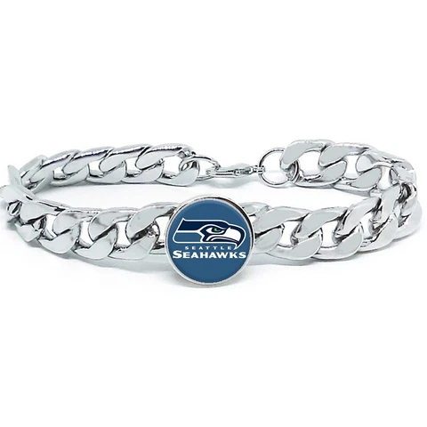 New Style Seattle Seahawks Silver Mens Curb Link Chain Bracelet Football Gift D4 Cover