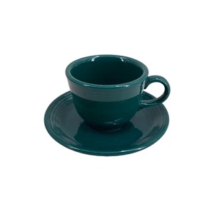 Fiestaware Cup & Saucer Dark Green Set 7 oz Lead Free Homer Laughlin - Picture 1 of 8