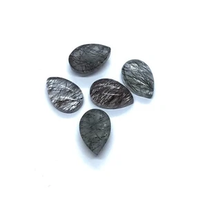 Black Rutile Flat Back Pear Cabochon AAA Natural Loose Gemstone Making Jewelry - Picture 1 of 8