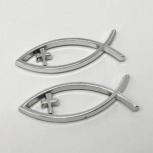 2X Jesus Emblem Christian Fish Sticker Badge 2”x0.75” Car Auto Small 3D Decal - Picture 1 of 4