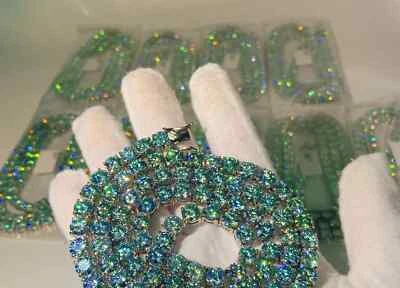 Cadena Tenis Moissanita VVS1 Azul Verde 2-6.5mm 925S Pasa Probador! Foto 1 de 4