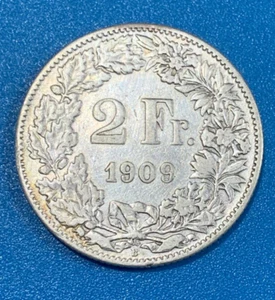 1909 Switzerland 2 Francs Silver Coin - Scarce - Bild 1 von 2