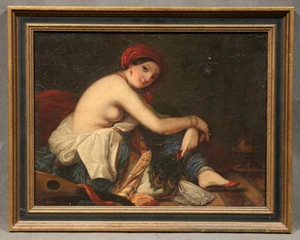 Orientalist Odalisque Nude Girl 19th Century French Painting Gypsy Theodor Aman - Picture 1 of 17