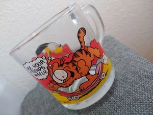 Taza de copa de vidrio transparente Garfield Odie McDonalds Jim Davis naranja amarillo - Imagen 1 de 3