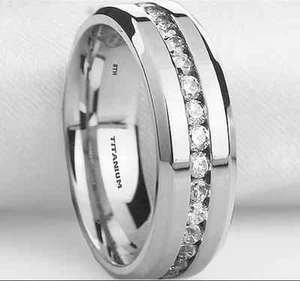 New Boxed Mens Titanium Wedding Engagement Band Ring- 8mm - Picture 1 of 4