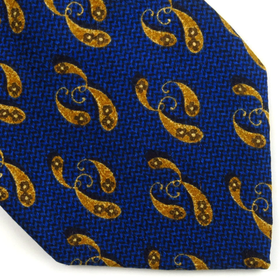 Gravata de pescoço vintage Paulo Avanti ouro azul dança paisley 57x3,75 elegante Itália - Imagem 1 de 4