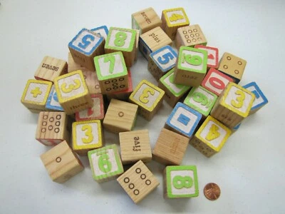 39 Wood Block Numbers Math Educational Dots Play Or Craft 1.25" Wooden Blocks - Image 1 of 3