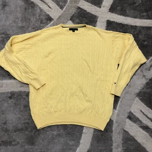 Tommy Hilfiger Chunky Cable Knit Sweater Men Large Yellow Golf Pullover Preppy - Picture 1 of 11