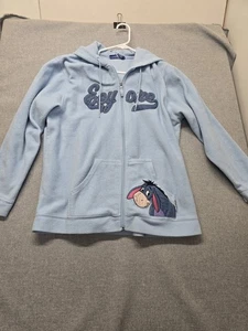 Disney Eeyore Hooded Jacket  Womens Size XL Full Zip STAIN READ Fleece Blue Tag - Picture 1 of 18