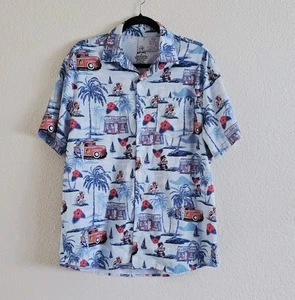 Buc-ee's Hawaiian Shirt Mens Size Medium Blue Surf Floral Car Sail Button Up - Picture 1 of 5