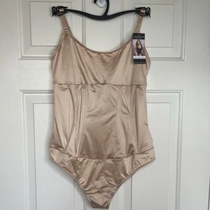 NEW Sofia Intimates Large Women's Satin Sculpting Corset Bodysuit Nude/Beige - Picture 1 of 4