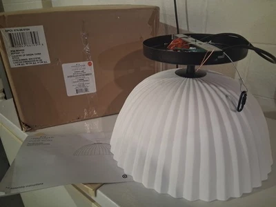 Large Scalloped Semi-Flush Mount Pendant Ceiling Light, White Ceramic & Black  - Image 1 of 4