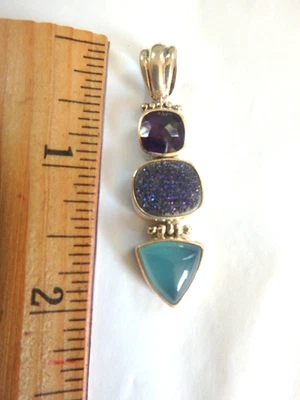 Colgante Amatista, Drusy y Calcedonia Colgante Artesano Plata de Ley 925 Foto 1 de 4