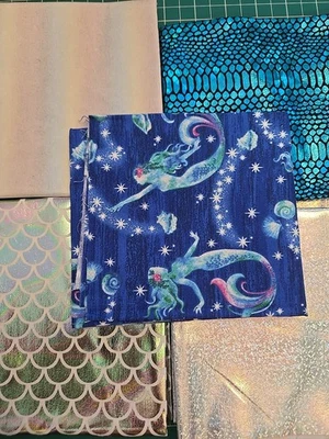FAT QUARTER BUNDLE  Mermaid Scales 5 Set New Craft Iridescent Blue Fabric Custom - Image 1 of 4