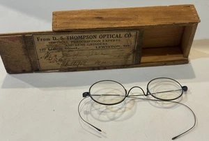 Anteojos antiguos vintage bifocales borde de alambre en estuche de madera original c. 1920s - Imagen 1 de 21